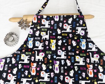 Plus Size Colorful Cats on Black Apron - ready to ship