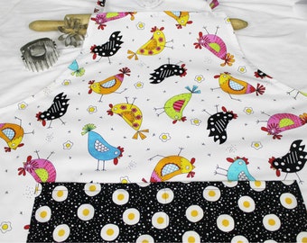 Plus Size Colorful Chickens Apron with Egg Pocket - ready to ship