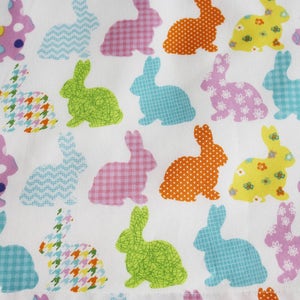 Ruffled Colorful Easter Bunnies Adult Apron with pocket and ruffle made to order image 4