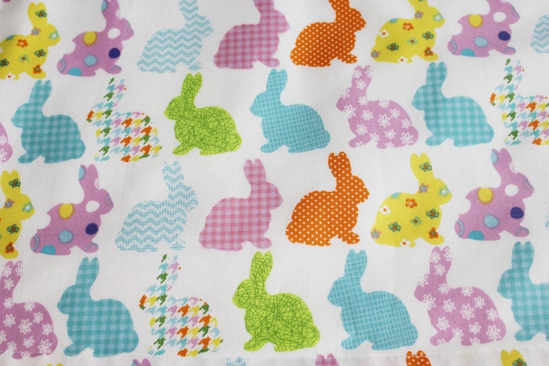 Ruffled Colorful Easter Bunnies Adult Apron with pocket and ruffle made to order image 4