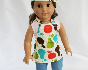 Healthy Cooking Doll Size Apron and Chef Hat - ready to ship