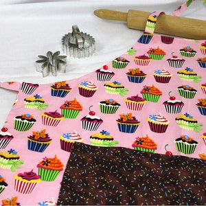 Retro Pink Cupcake Adult Apron with sprinkles pocket ready to ship image 1