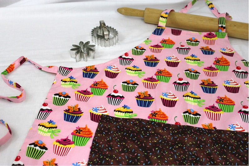 Retro Pink Cupcake Adult Apron with sprinkles pocket ready to ship image 1