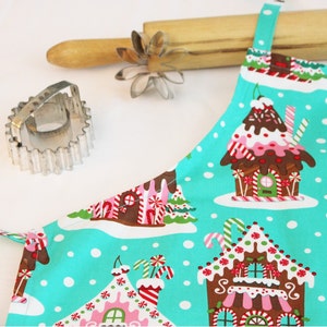 Gingerbread House Youth Size Apron - Aqua - ready to ship