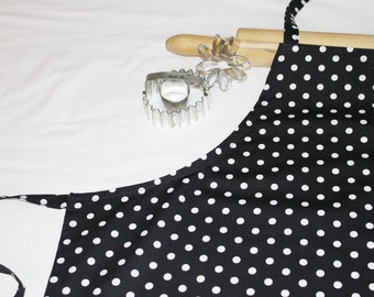 Black and White Polka Dot Adult Apron - ready to ship