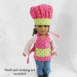 Hot Pink and Neon Green Polka Dot Doll Size Apron and Chef Hat ready to ship image 1