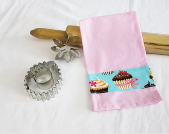 Retro Teal Cupcakes Child Size Toy Dish Towel for pretend play - ready to ship