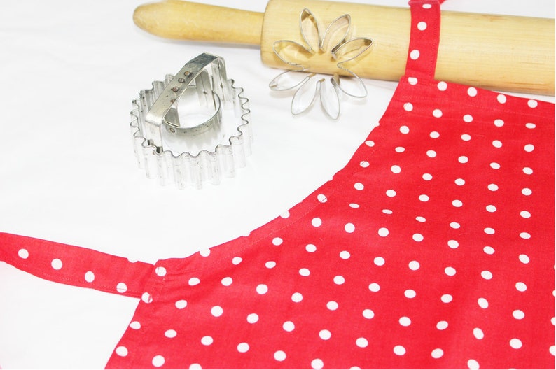 Red and White Polka Dot Child Apron ready to ship image 1