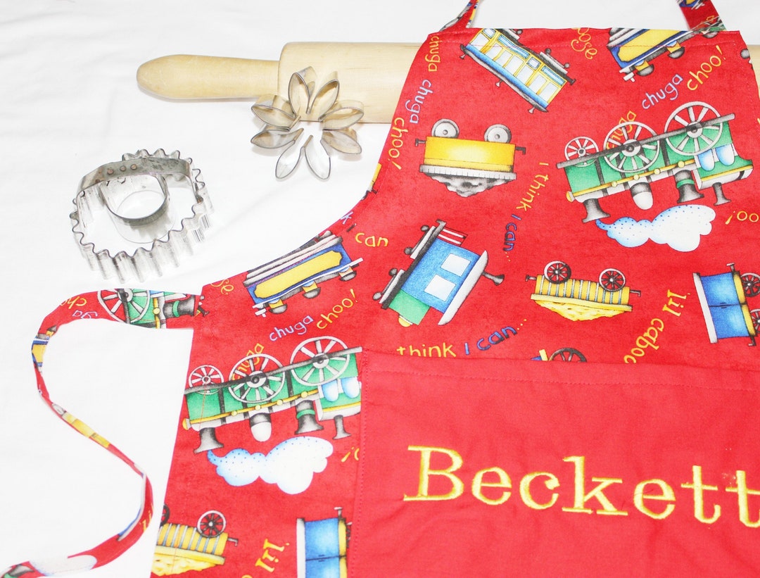 Personalized Child Apron - Trains on Red - Made to Order - Etsy