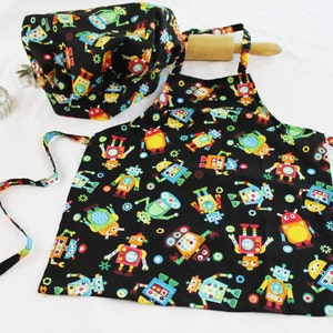 Robot Child Apron and Adjustable Chef Hat ready to ship image 1