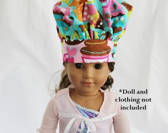 Sweet Cupcakes Doll Size Chef Hat - Teal with pink band - ready to ship