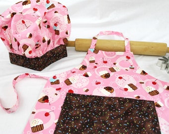 Tossed Cupcake with Sprinkles Child Apron and Adjustable Chef Hat - ready to ship