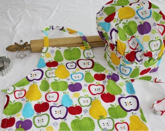 Retro Apples Child Apron and Adjustable Chef Hat - ready to ship