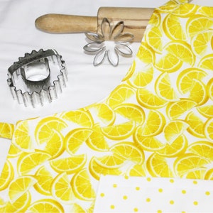 Lemon Slices Youth Size Apron with polka dot pocket - ready to ship