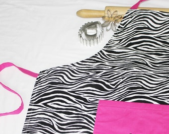 Zebra n Hot Pink Adult Apron - ready to ship