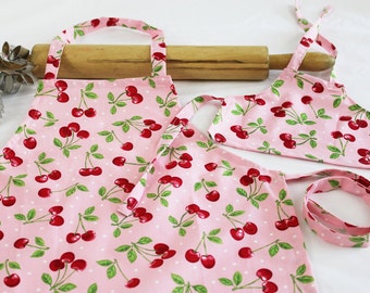 Retro Cherry Doll and Child Matching Apron Set - ready to ship