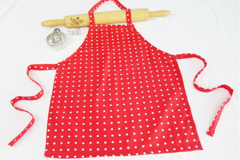 Red and White Polka Dot Child Apron ready to ship image 2