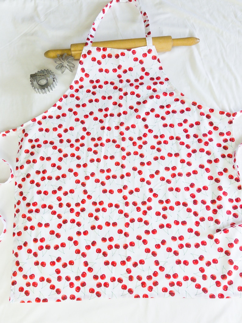 Cherries on White Adult Apron ready to ship image 2