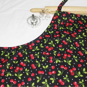 Plus Size Cherries on Black Apron ready to ship image 2