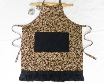 Wild Cheetah Adult Apron with Ruffle and Pocket - made to order