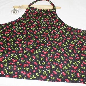 Plus Size Cherries on Black Apron ready to ship image 3