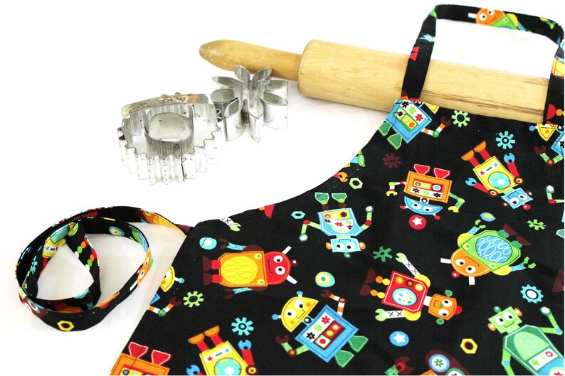 Robot Child Apron and Adjustable Chef Hat ready to ship image 2
