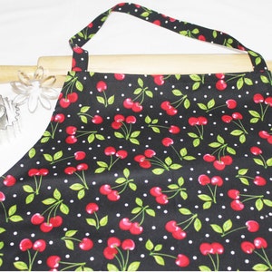 Plus Size Cherries on Black Apron ready to ship image 1