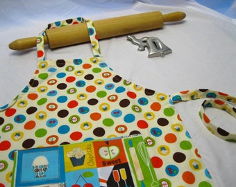 Polka Dots, Cupcakes and Apples Child Apron - ready to ship