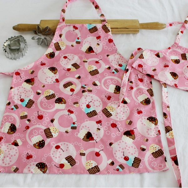 Tossed Cupcake Doll and Child Matching Apron Set - ready to ship