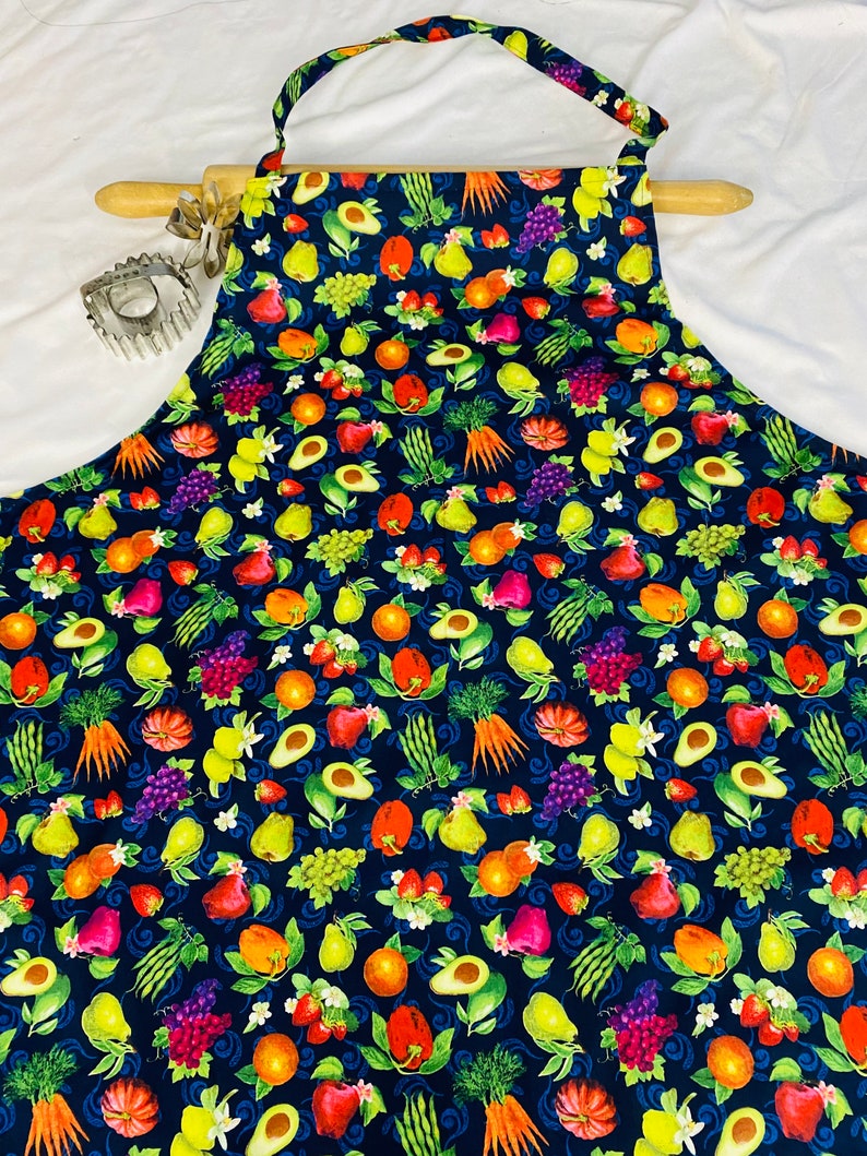 Plus Size Vegetables and Fruits on Navy Apron ready to ship image 3