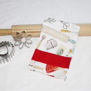 Retro Farm Kitchen Appliances Child Size Toy Dish Towel for pretend play - with red accent stripe - ready to ship