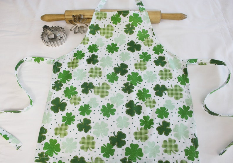 Shamrocks on White Child Apron ready to ship