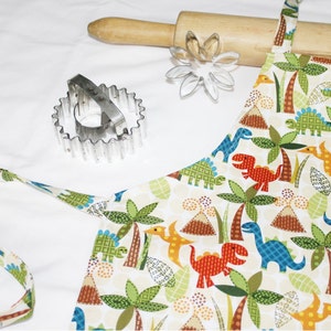 Dinosaurs and Volcanos Child Apron - ready to ship