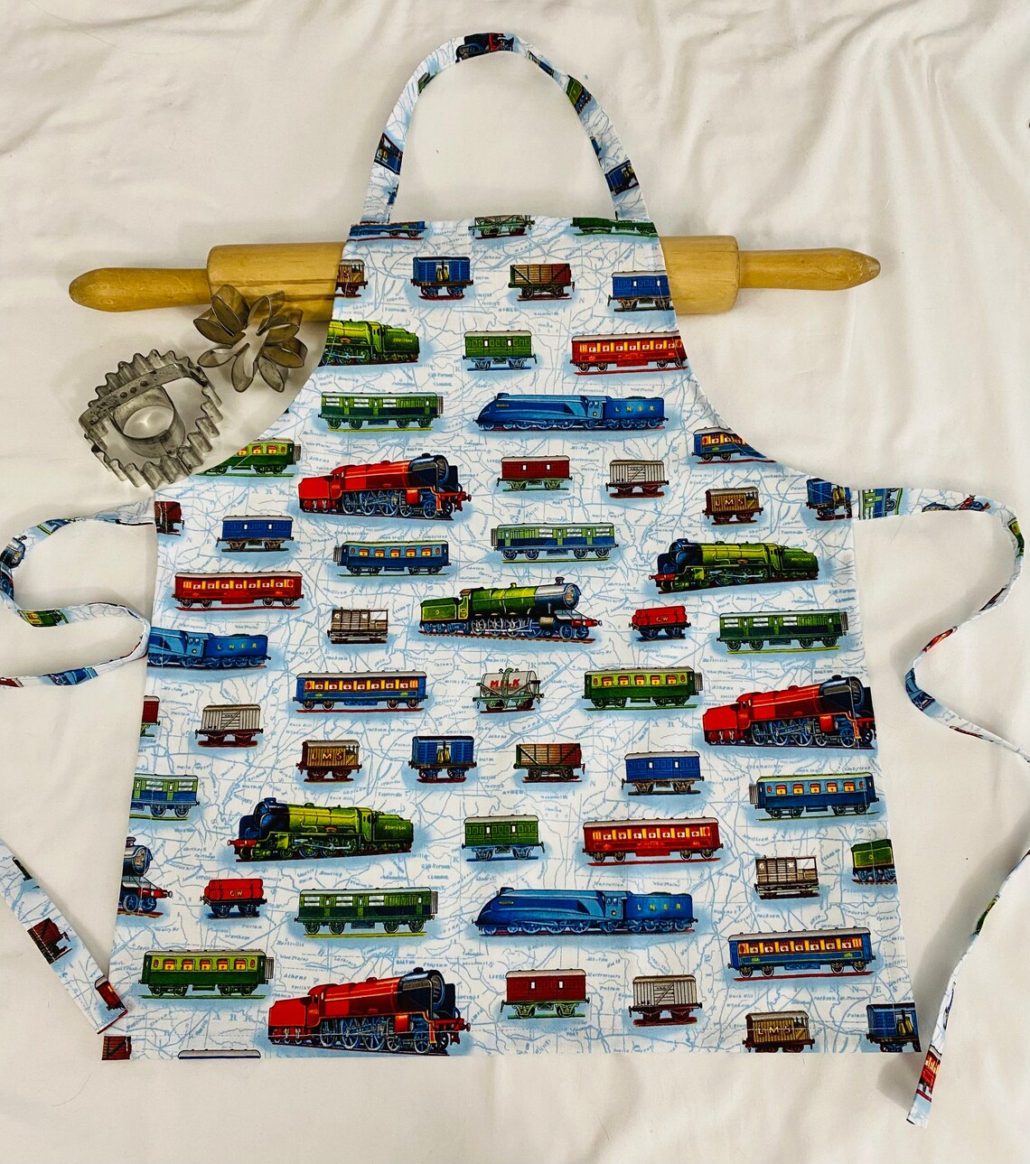 Child Apron - Trains on Blue - Ready to Ship - Etsy