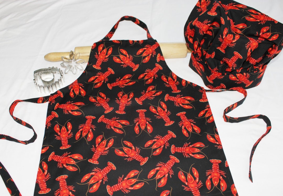 Lobsters on Black Child Apron and Adjustable Chef Hat Ready to Ship Etsy