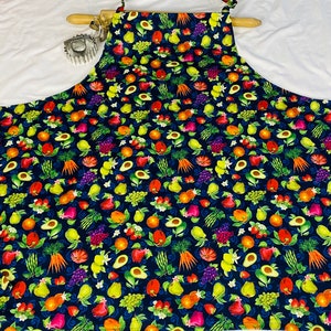 Plus Size Vegetables and Fruits on Navy Apron ready to ship image 2