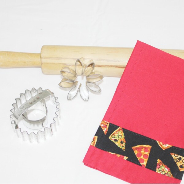 Pizza on Black Child Size Toy Dish Towel for pretend play - ready to ship