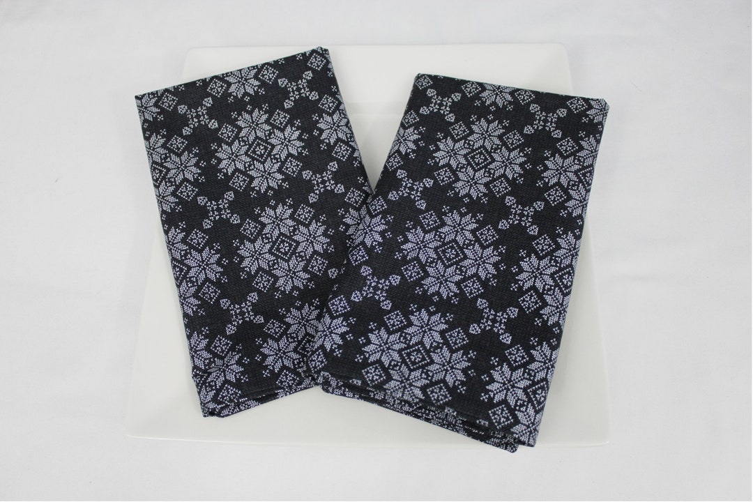 Snowflakes on Dark Grey Cloth Napkins Double Sided Thick Etsy UK
