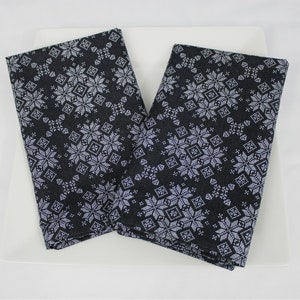 Snowflakes on Dark Grey Cloth Napkins - Double Sided, Thick and Large - set of 2 - ready to ship