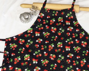 Retro Strawberries and Dots Adult Apron - ready to ship