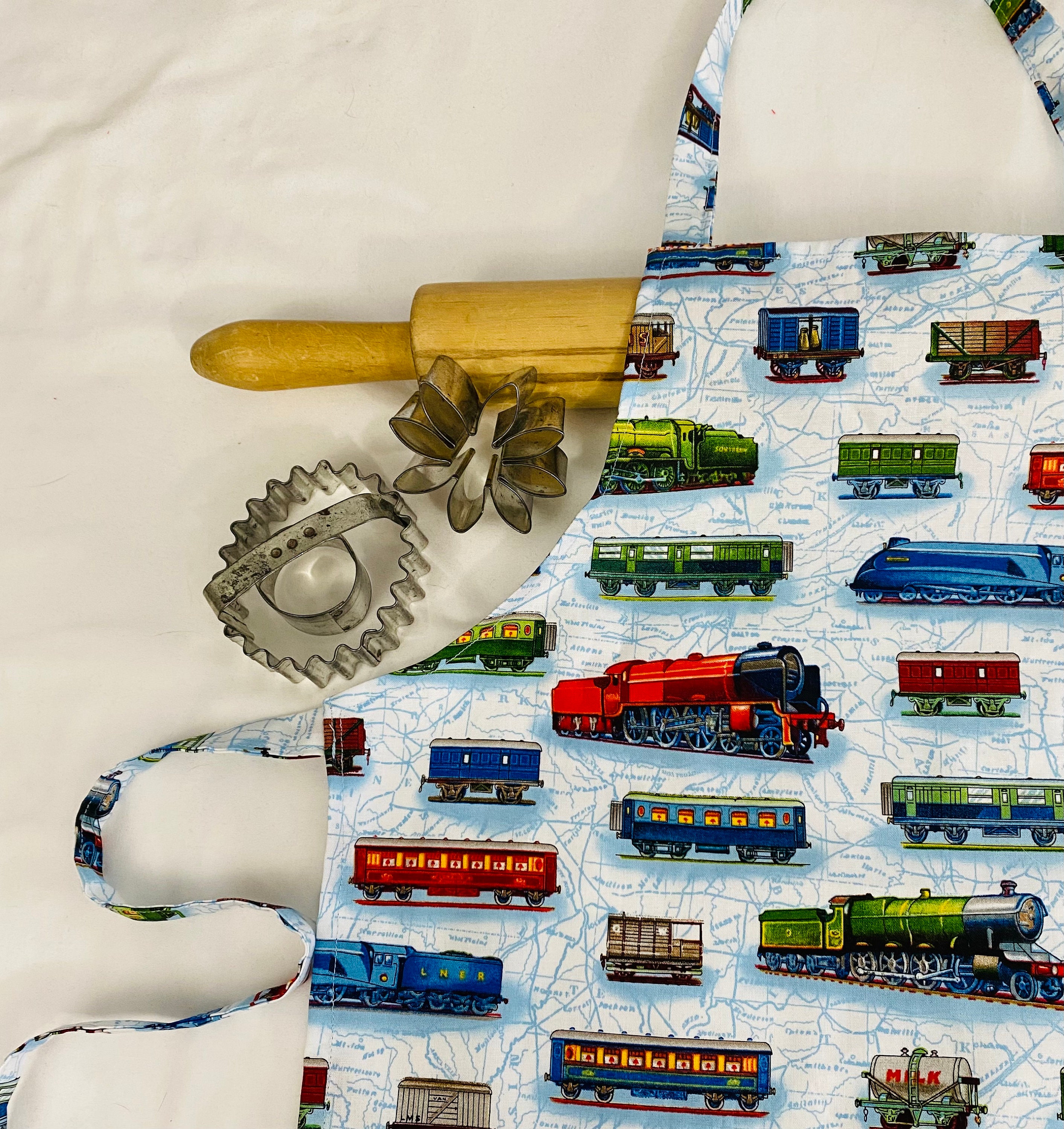 Child Apron - Trains on Blue - Ready to Ship - Etsy