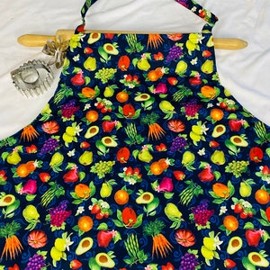 Plus Size Vegetables and Fruits on Navy Apron ready to ship image 1