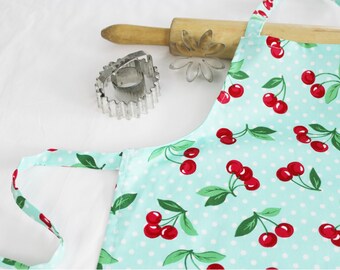 Retro Cherries on Aqua Child Apron - ready to ship