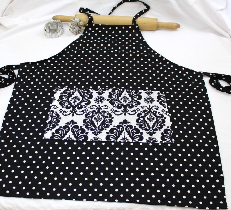 Damask /'n Polka Dots Adult Apron ready to ship