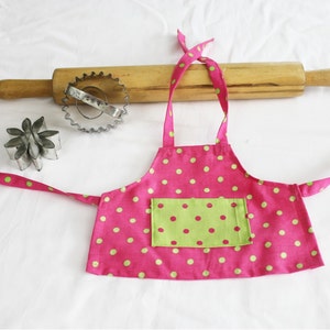 Hot Pink and Neon Green Polka Dot Doll Size Apron and Chef Hat ready to ship image 4