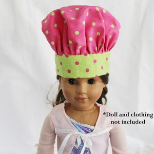 Hot Pink and Neon Green Polka Dot Doll Size Apron and Chef Hat ready to ship image 5