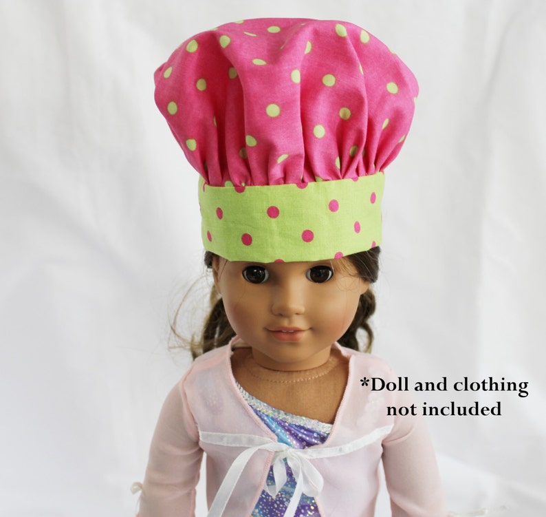 Hot Pink and Neon Green Polka Dot Doll Size Apron and Chef Hat ready to ship image 5