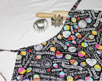 Cupcakes and Chalkboard Words Adult Apron - ready to ship