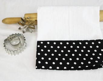 Black and White Dot Flour Sack Kitchen Towel - ready to ship