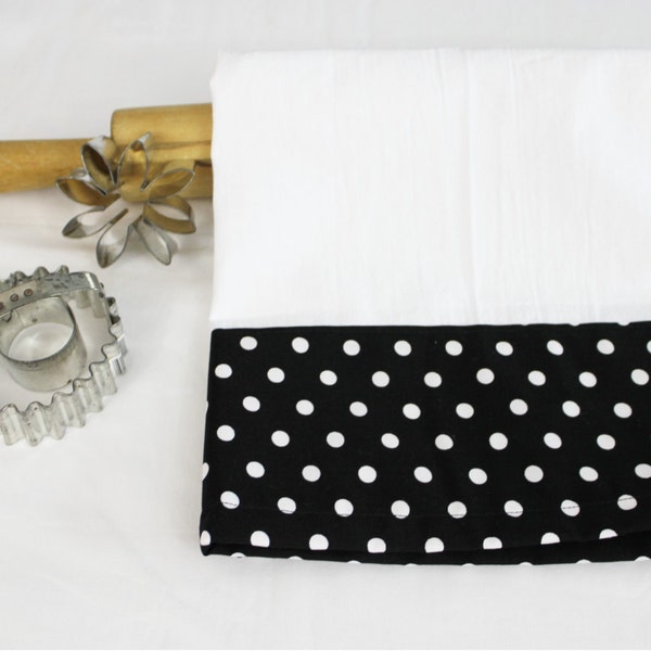 Black and White Dot Flour Sack Kitchen Towel - ready to ship